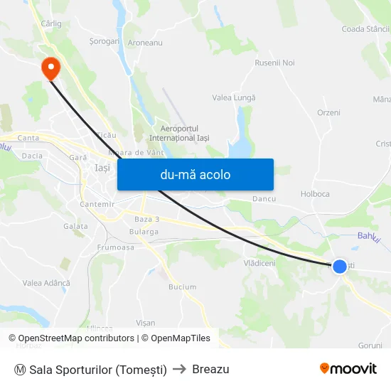 Harta de Ⓜ Sala Sporturilor (Tomeşti) către Breazu