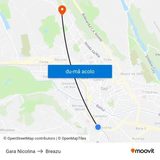 Harta de Gara Nicolina către Breazu