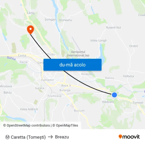 Harta de Ⓜ Caretta (Tomeşti) către Breazu