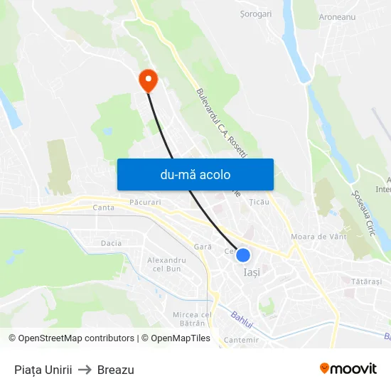 Harta de Piața Unirii către Breazu