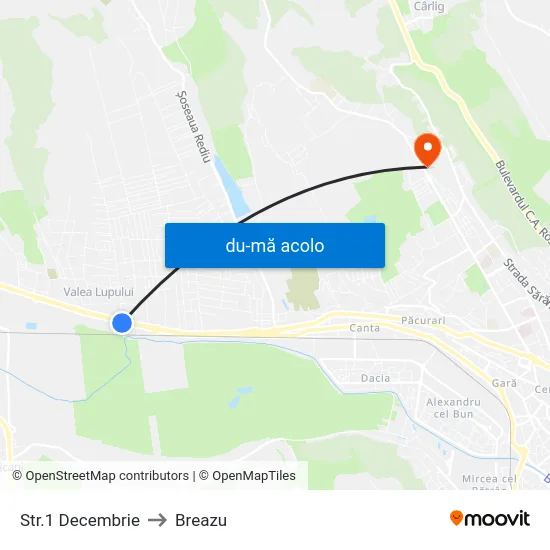 Harta de Str.1 Decembrie către Breazu