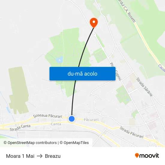 Harta de Moara 1 Mai către Breazu