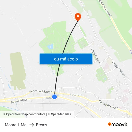 Harta de Moara 1 Mai către Breazu