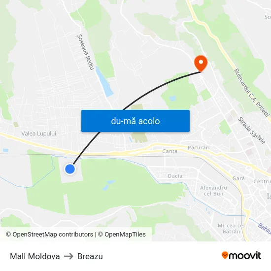 Harta de Mall Moldova către Breazu
