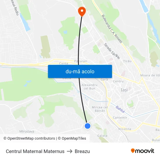 Harta de Centrul Maternal Maternus către Breazu