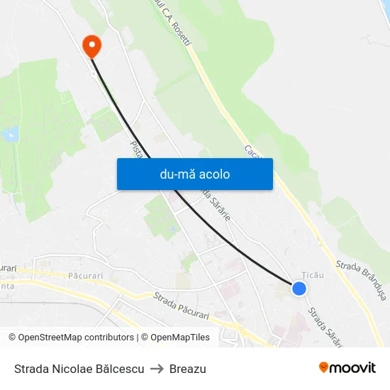 Harta de Strada Nicolae Bălcescu către Breazu
