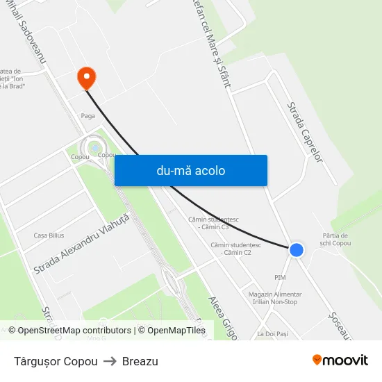 Harta de Târguşor Copou către Breazu