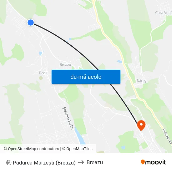 Harta de Ⓜ Pădurea Mârzești (Breazu) către Breazu