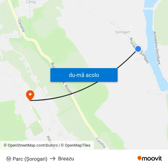 Harta de Ⓜ Parc (Șorogari) către Breazu