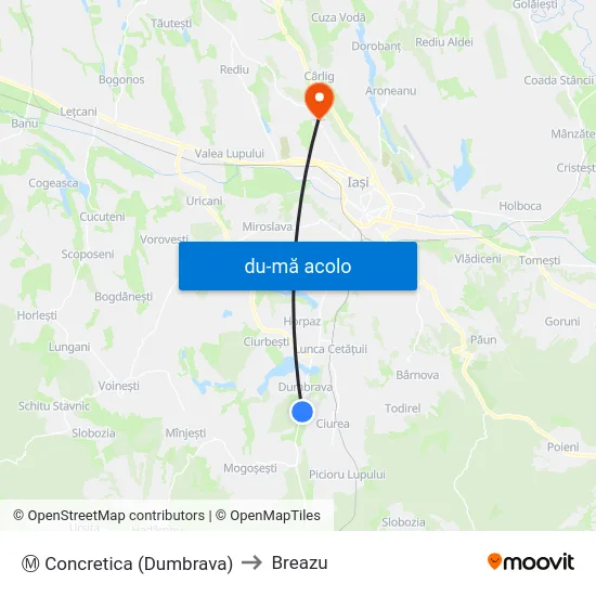 Harta de Ⓜ Concretica (Dumbrava) către Breazu