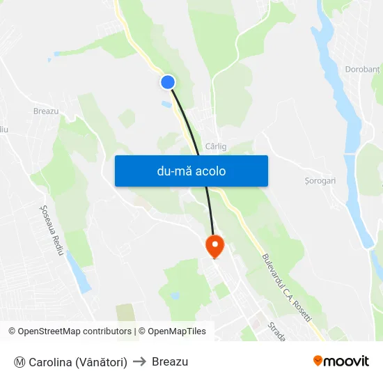 Harta de Ⓜ Carolina (Vânători) către Breazu