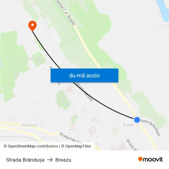 Harta de Strada Brândușa către Breazu