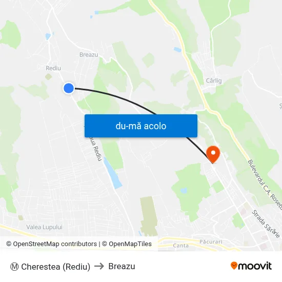 Harta de Ⓜ Cherestea (Rediu) către Breazu