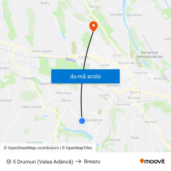 Harta de Ⓜ 5 Drumuri (Valea Adâncă) către Breazu