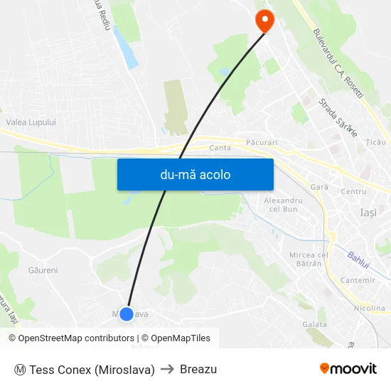 Harta de Ⓜ Tess Conex (Miroslava) către Breazu
