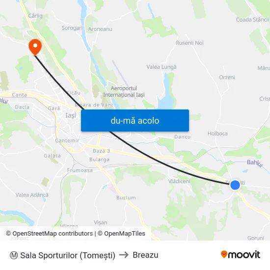 Harta de Ⓜ Sala Sporturilor (Tomeşti) către Breazu