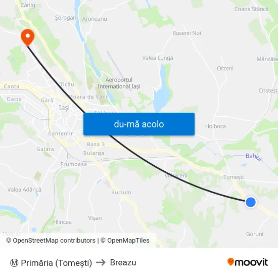 Harta de Ⓜ Primăria (Tomeşti) către Breazu