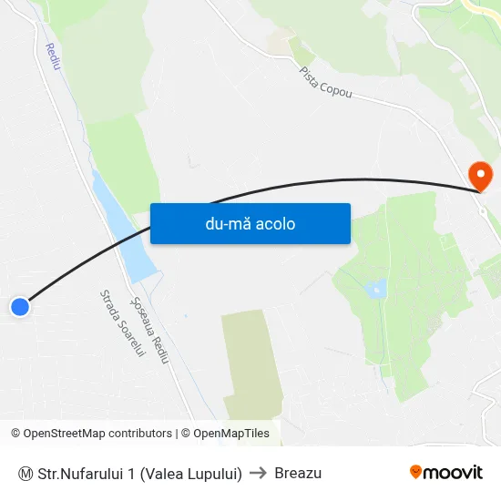 Harta de Ⓜ Str.Nufarului 1 (Valea Lupului) către Breazu
