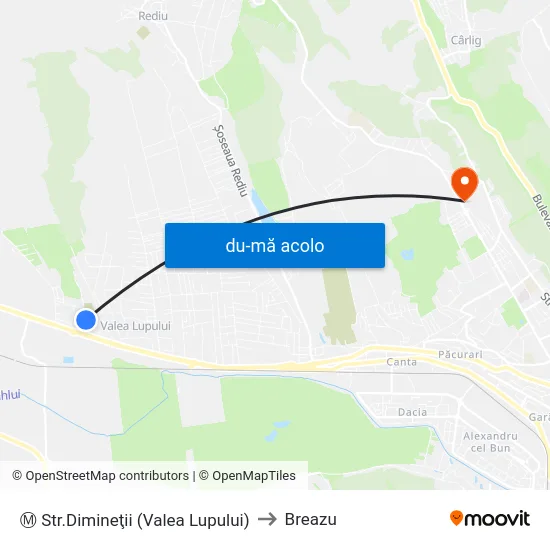 Harta de Ⓜ Str.Dimineţii (Valea Lupului) către Breazu