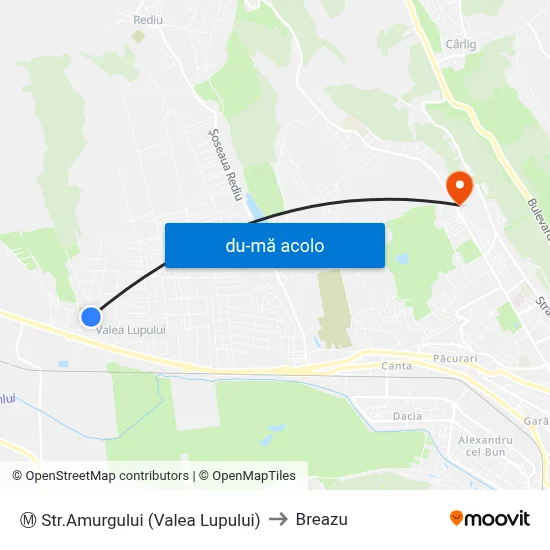 Harta de Ⓜ Str.Amurgului (Valea Lupului) către Breazu