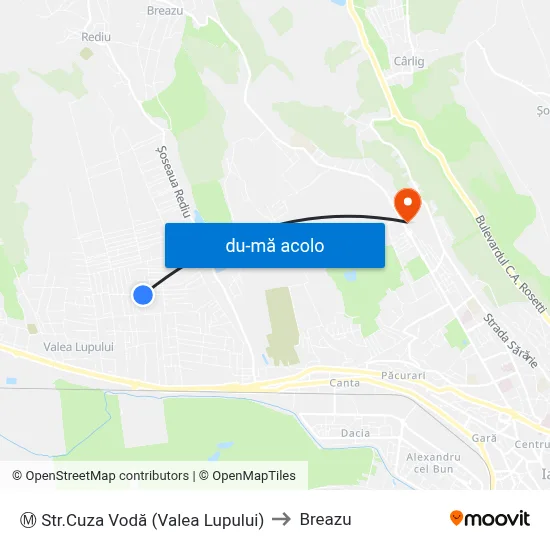Harta de Ⓜ Str.Cuza Vodă (Valea Lupului) către Breazu