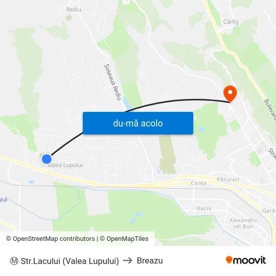 Harta de Ⓜ Str.Lacului (Valea Lupului) către Breazu