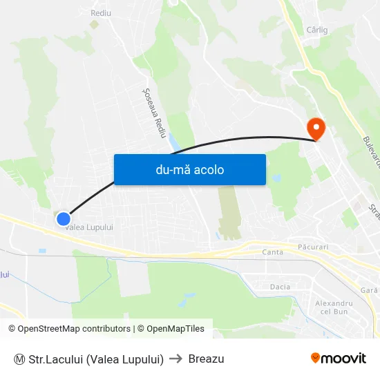 Harta de Ⓜ Str.Lacului (Valea Lupului) către Breazu