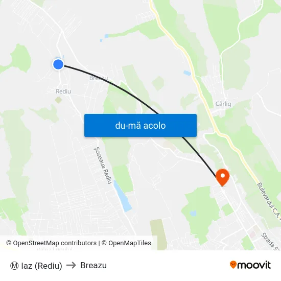 Harta de Ⓜ Iaz (Rediu) către Breazu