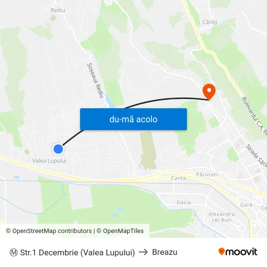 Harta de Ⓜ Str.1 Decembrie (Valea Lupului) către Breazu