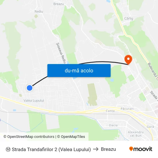 Harta de Ⓜ Strada Trandafirilor 2 (Valea Lupului) către Breazu