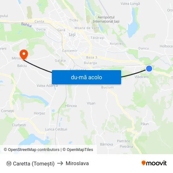 Harta de Ⓜ Caretta (Tomeşti) către Miroslava