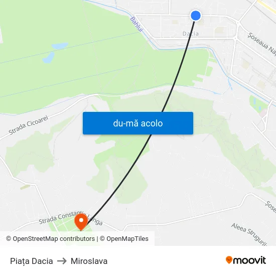Harta de Piața Dacia către Miroslava