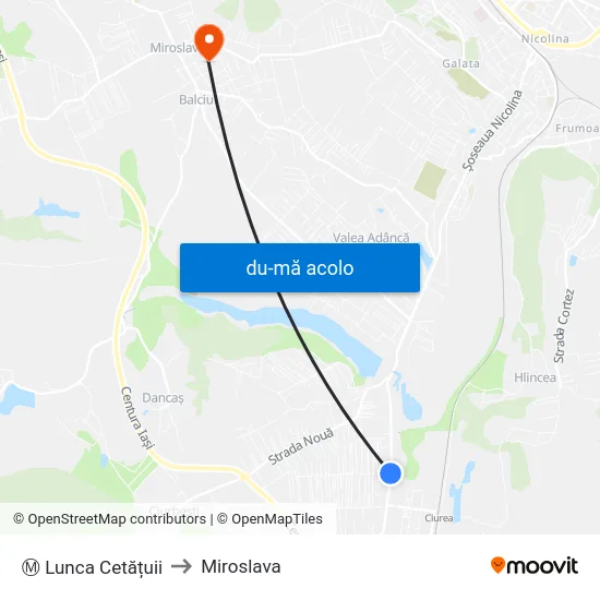 Harta de Ⓜ Lunca Cetățuii către Miroslava