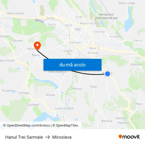 Harta de Hanul Trei Sarmale către Miroslava