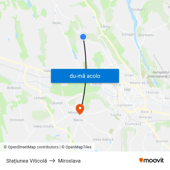 Harta de Stațiunea Viticolă către Miroslava