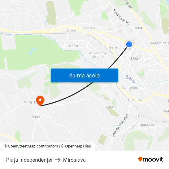 Harta de Piața Independenței către Miroslava