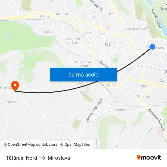 Harta de Tătărași Nord către Miroslava