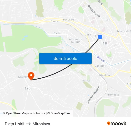 Harta de Piața Unirii către Miroslava