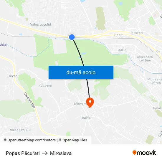 Harta de Popas Păcurari către Miroslava