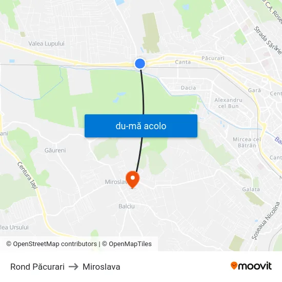 Harta de Rond Păcurari către Miroslava