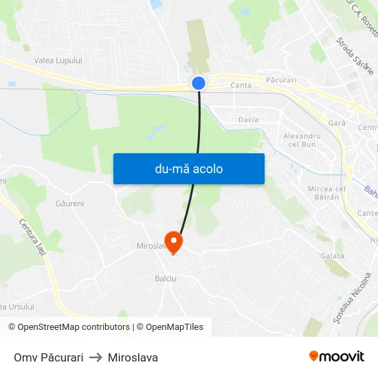 Harta de Omv Păcurari către Miroslava