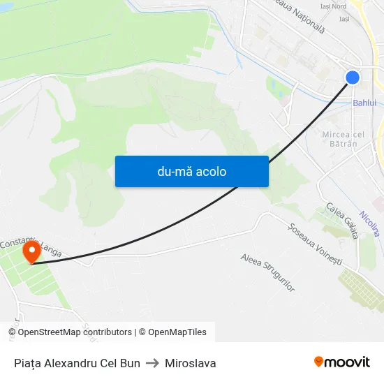 Harta de Piața Alexandru Cel Bun către Miroslava