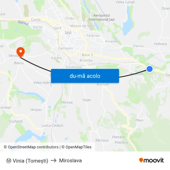 Harta de Ⓜ Vinia (Tomeşti) către Miroslava