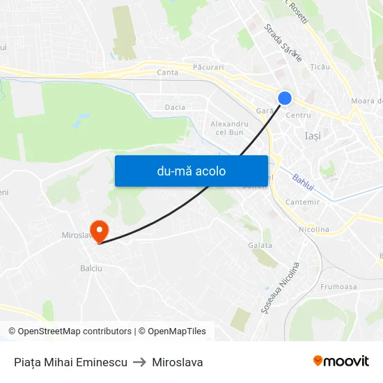 Harta de Piața Mihai Eminescu către Miroslava