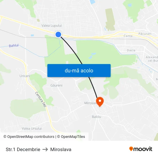 Harta de Str.1 Decembrie către Miroslava