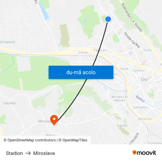 Harta de Stadion către Miroslava