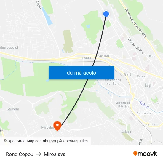 Harta de Rond Copou către Miroslava