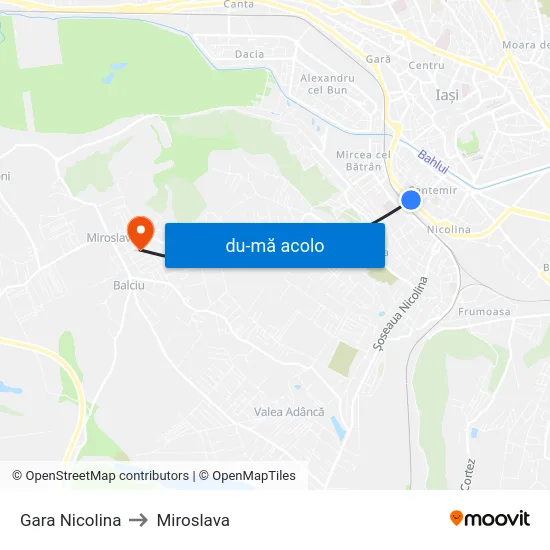 Harta de Gara Nicolina către Miroslava