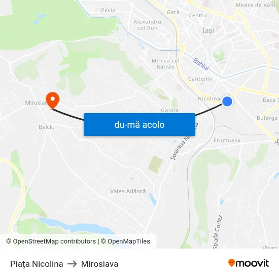 Harta de Piața Nicolina către Miroslava