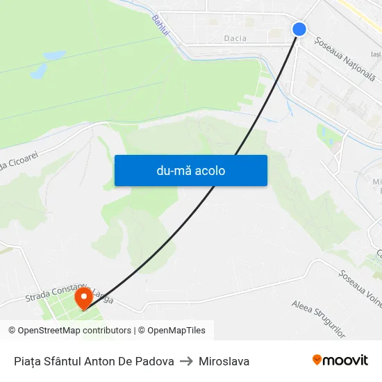 Harta de Piața Sfântul Anton De Padova către Miroslava